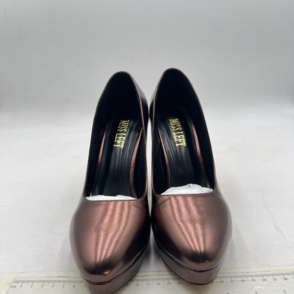 miss left Brown Low Platform Chunky High Heel Slip On Closed Round Toe Pump - Picture 3 of 8